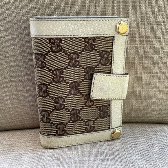 GUCCI Wallet GG Logo Canvas Leather Long Bifold Card Holder Made in Italy Authen